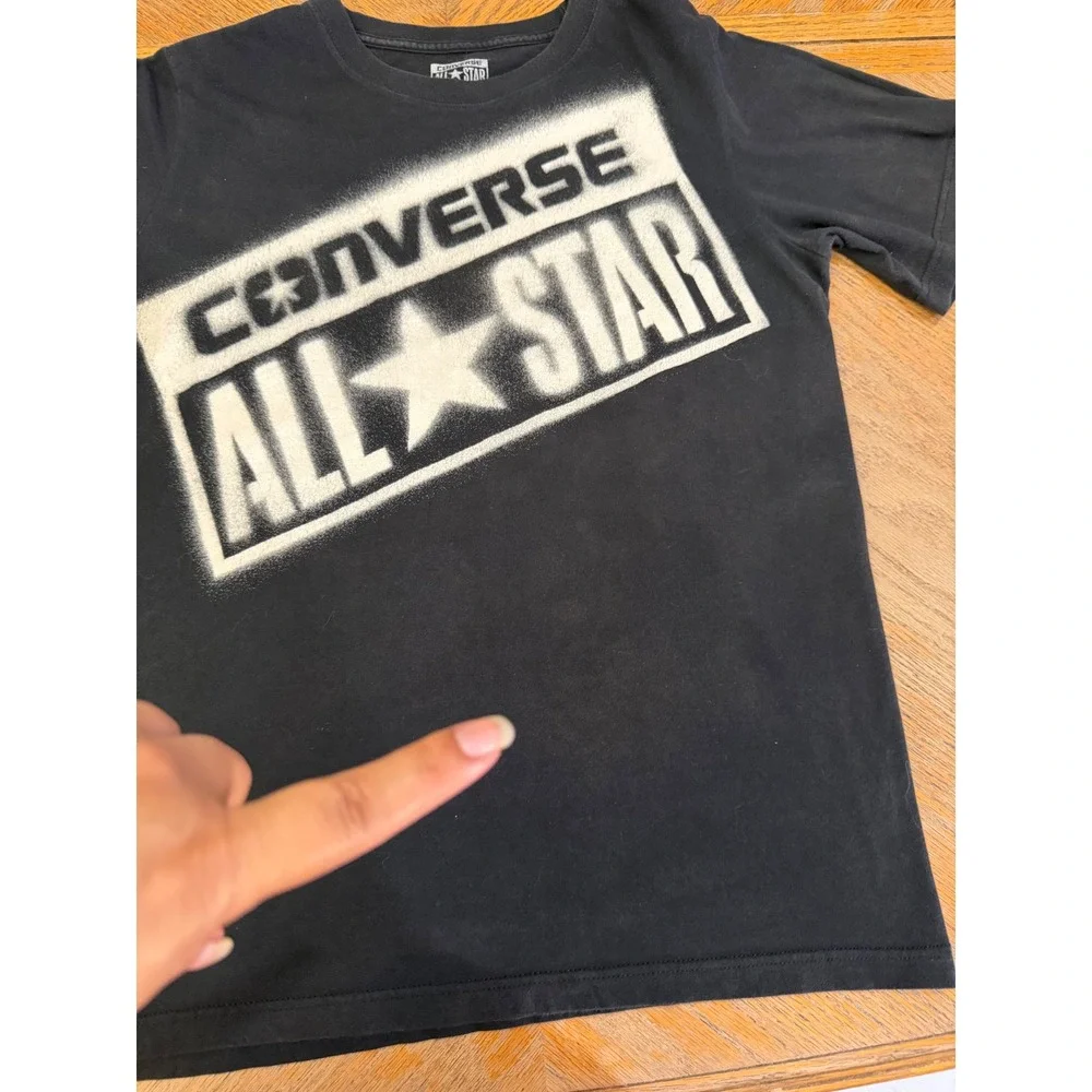 Converse All Star Kids XL Black Graphic T-Shirt Stencil Logo Short Sleeve Tee